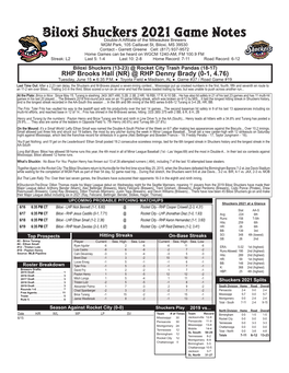 Biloxi Shuckers 2021 Game Notes