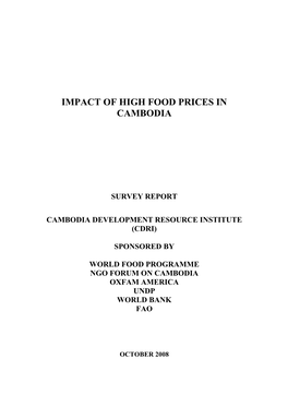 Impact of High Food Prices in Cambodia