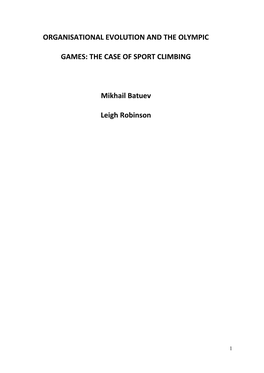 THE CASE of SPORT CLIMBING Mikhail Batuev Leigh Robinson