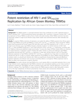 Potent Restriction of HIV-1 and Sivmac239 Replication by African