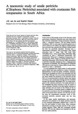 A Taxonomic Study of Sessile Peritrichs (Ciliophora: Peritricha) Associated with Crustacean Fish Ectoparasites in South Africa