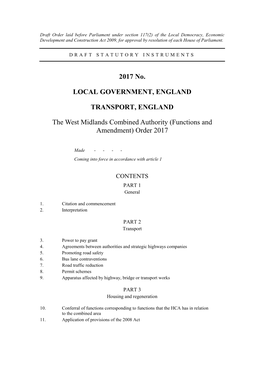 The West Midlands Combined Authority (Functions and Amendment) Order 2017