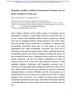 Deep-Time Parallel Evolution of Myrmecoid Syndrome in Rove Beetle Symbionts of Army Ants