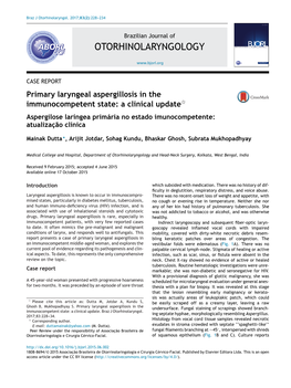 Primary Laryngeal Aspergillosis in the Immunocompetent State: a Clinical Update 229