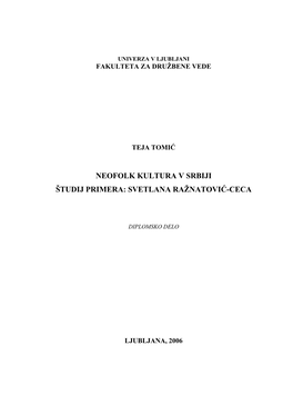 Neofolk Kultura V Srbiji Študij Primera: Svetlana Ražnatović-Ceca