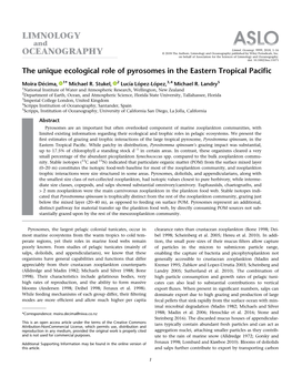 The Unique Ecological Role of Pyrosomes in the Eastern Tropical Paciﬁc