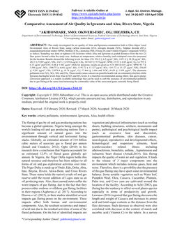 Comparative Assessment of Air Quality in Igwuruta and Aluu, Rivers State, Nigeria