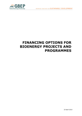 Financing Options for Bioenergy Projects and Programmes