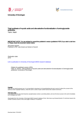 University of Groningen Total Synthesis of Mycolic Acids and Site