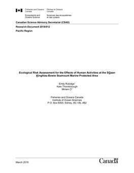 Ecological Risk Assessment for the Effects of Human Activities at the Sgaan Kinghlas-Bowie Seamount Marine Protected Area