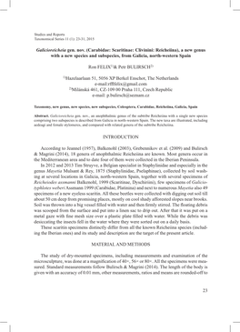 Carabidae: Scaritinae: Clivinini: Reicheiina), a New Genus with a New Species and Subspecies, from Galicia, North-Western Spain