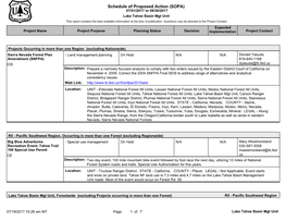 Schedule of Proposed Action (SOPA) 07/01/2017 to 09/30/2017 Lake Tahoe Basin Mgt Unit This Report Contains the Best Available Information at the Time of Publication