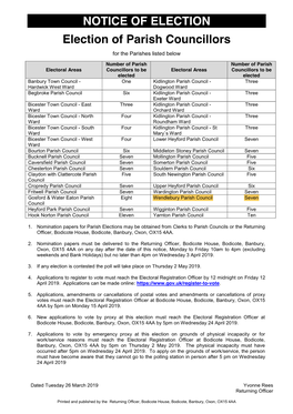 NOTICE of ELECTION Election of Parish Councillors