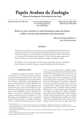 Abstract We Present New Information on Several Species of Centrolenid Frogs from Ecuador and Peru That Justify the Placement Of