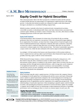 Equity Credit for Hybrid Securities This Criteria Procedure Offers A.M