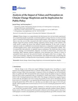 Analysis of the Impact of Values and Perception on Climate Change Skepticism and Its Implication for Public Policy