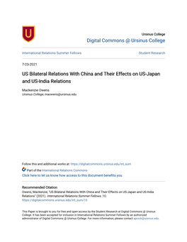 US Bilateral Relations with China and Their Effects on US-Japan and US-India Relations