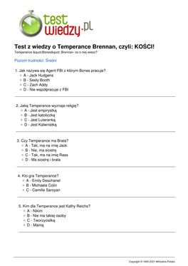 KOŚCI! Temperance Bones Brennan- Co O Niej Wiesz?