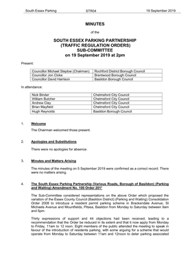 MINUTES SOUTH ESSEX PARKING PARTNERSHIP (TRAFFIC REGULATION ORDERS) SUB-COMMITTEE on 19 September 2019 At