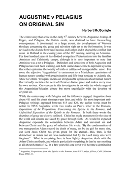 AUGUSTINE V PELAGIUS on ORIGINAL SIN Herbert Mcgonigle