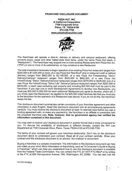 Franchise Disclosure Document Pizza Hut, Inc. A