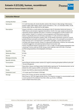 Eotaxin-3 (CCL26), Human, Recombinant Recombinant Human Eotaxin-3 (CCL26)