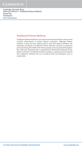 Traditional Chinese Medicine Yuqun Liao Frontmatter More Information