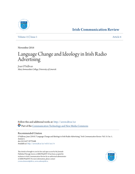 Language Change and Ideology in Irish Radio Advertising Joan O'sullivan Mary Immaculate College, University of Limerick