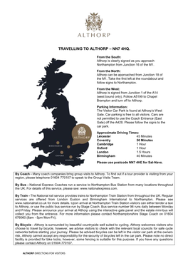 Travelling to Althorp – Nn7 4Hq