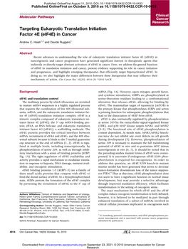 Targeting Eukaryotic Translation Initiation Factor 4E (Eif4e) in Cancer