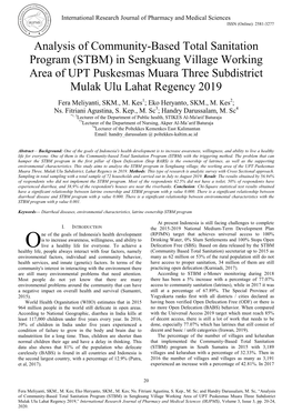 Analysis of Community-Based Total Sanitation Program (STBM) in Sengkuang Village Working Area of UPT Puskesmas Muara Three Subdistrict Mulak Ulu Lahat Regency 2019