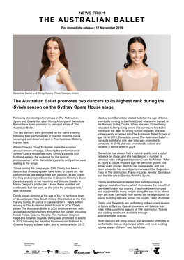 The Australian Ballet Promotes Two Dancers to Its Highest Rank During the Sylvia Season on the Sydney Opera House Stage