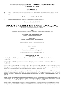 RICK's CABARET INTERNATIONAL, INC. (Exact Name of Registrant As Specified in Its Charter)