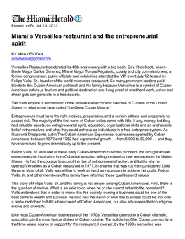 Miami's Versailles Restaurant and the Entrepreneurial