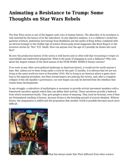 Animating a Resistance to Trump: Some Thoughts on Star Wars Rebels