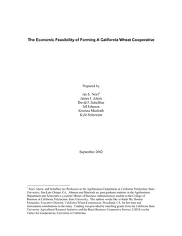 The Economic Feasibility of Forming a California Wheat Grower's Cooperative