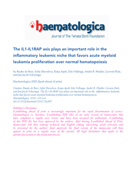 The IL1-IL1RAP Axis Plays an Important Role in the Inflammatory Leukemic Niche That Favors Acute Myeloid Leukemia Proliferation Over Normal Hematopoiesis