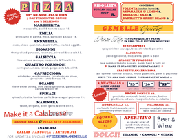 Gemelle Takeout Menu