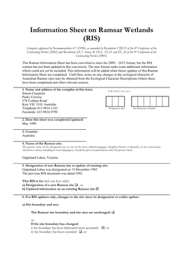 Information Sheet on Ramsar Wetlands (RIS)