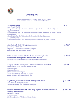 SOMMAIRE N° 12 PREMIERE PARTIE : DOCTRINE ET LEGISLATION Le Pourvoi En Révision P. 7 À 35 Jean-Pierre DUMAS, Vice-Préside