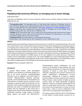 Peptidyl-Prolyl Isomerase (Ppiase): an Emerging Area in Tumor Biology