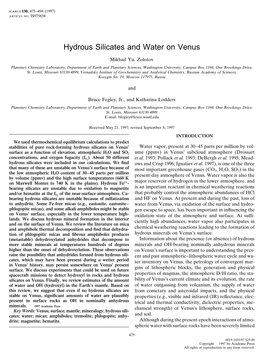 Hydrous Silicates and Water on Venus