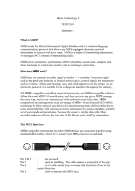 Music Technology I TEDT1245 Semester 1 What Is MIDI? MIDI