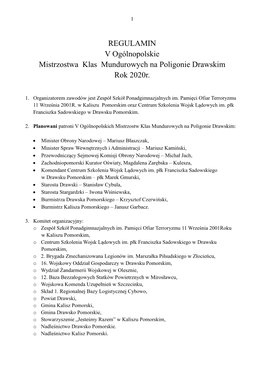 REGULAMIN V Ogólnopolskie Mistrzostwa Klas Mundurowych Na Poligonie Drawskim Rok 2020R