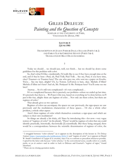 Painting and the Question of Concepts SEMINAR at the UNIVERSITY of PARIS, VINCENNES-ST