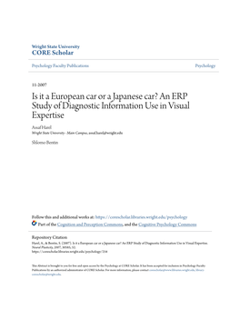 An ERP Study of Diagnostic Information Use in Visual Expertise Assaf Harel Wright State University - Main Campus, Assaf.Harel@Wright.Edu
