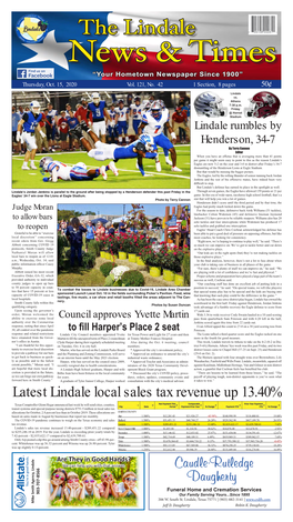 The Lindale News & Times “Your Hometown Newspaper Since 1900” Thursday, Oct