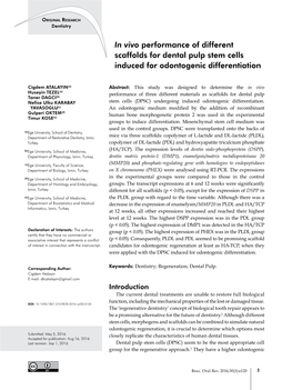 In Vivo Performance of Different Scaffolds for Dental Pulp Stem Cells Induced for Odontogenic Differentiation