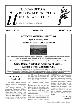 VOLUME 38 October 2002 NUMBER 10 OCTOBER GENERAL MEETING