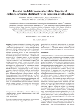 Potential Candidate Treatment Agents for Targeting of Cholangiocarcinoma Identified by Gene Expression Profile Analysis